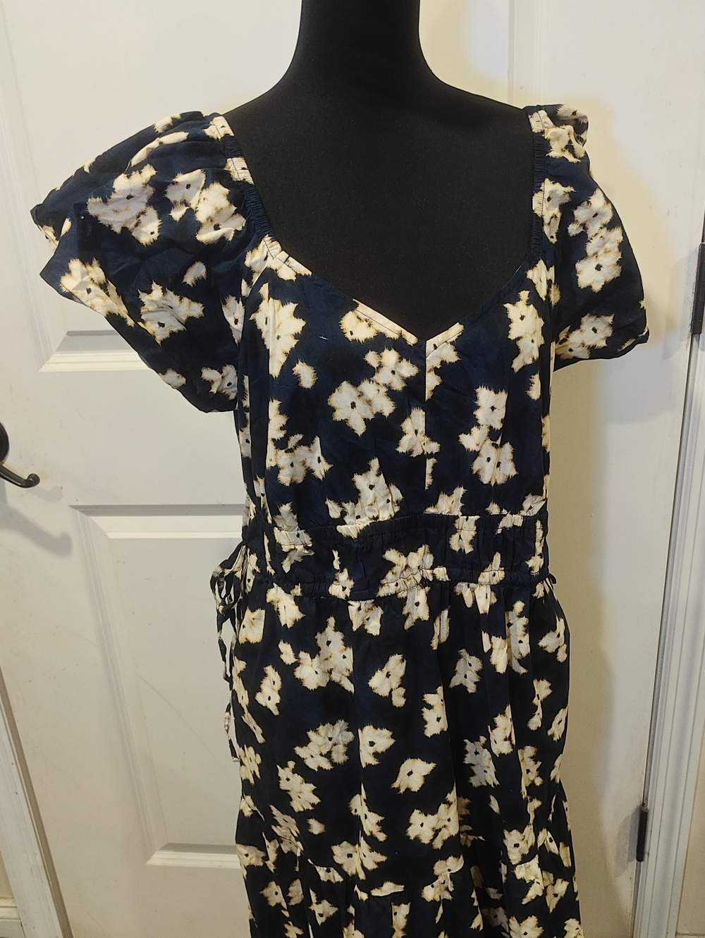 Time and Tru Navy Off Shoulder Maxi Dress Cream Floral Print